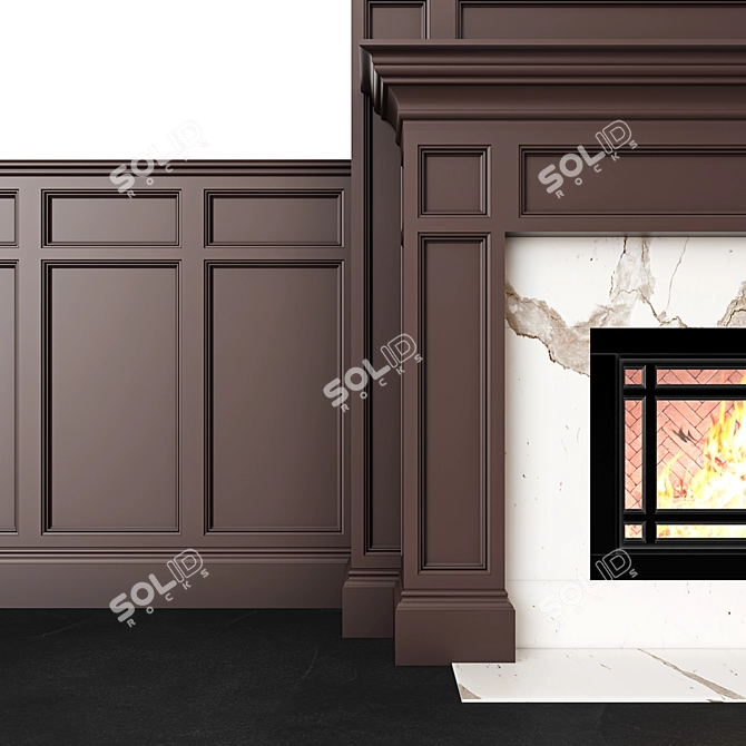 Elegant Marble Fireplace with Brown Wall Panels 3D model image 2