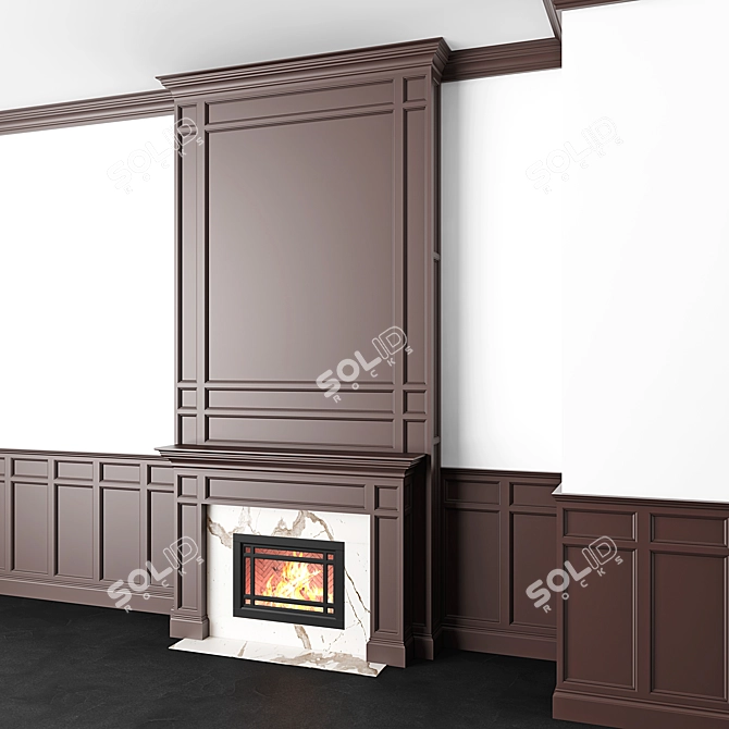 Elegant Marble Fireplace with Brown Wall Panels 3D model image 3