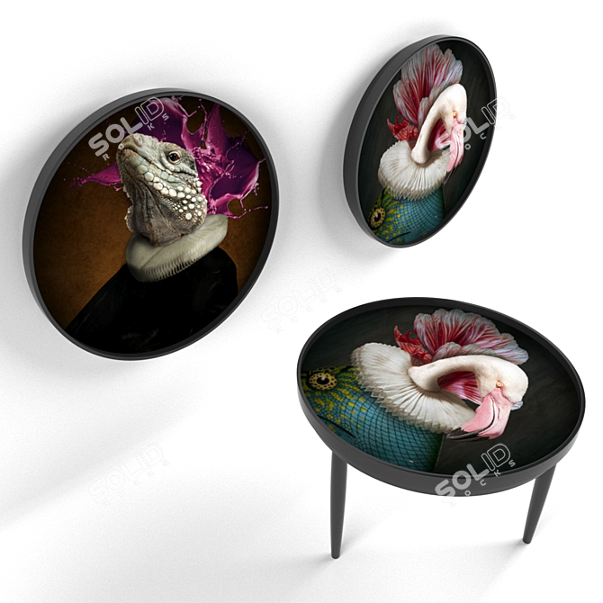 Transformable Dixit Coffee Table: Salver & Wall Art 3D model image 1