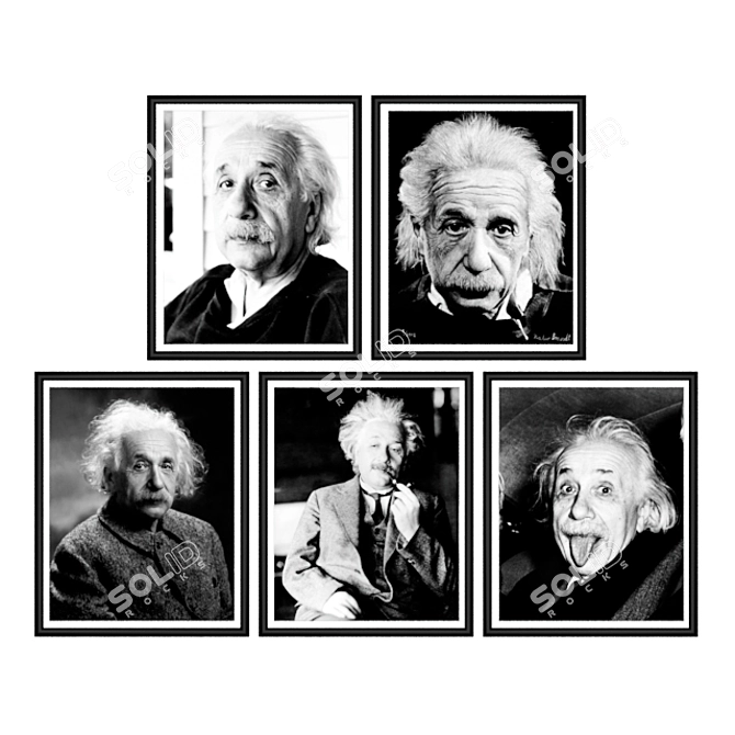 Einstein Poster Collection: Genius in Five Portraits 3D model image 1