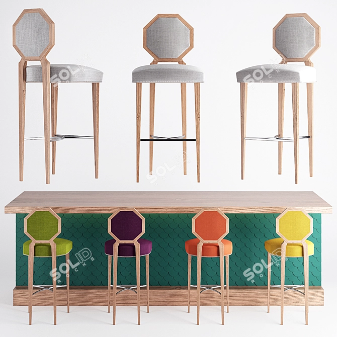 Elevate your bar with our stylish counter and chair 3D model image 1