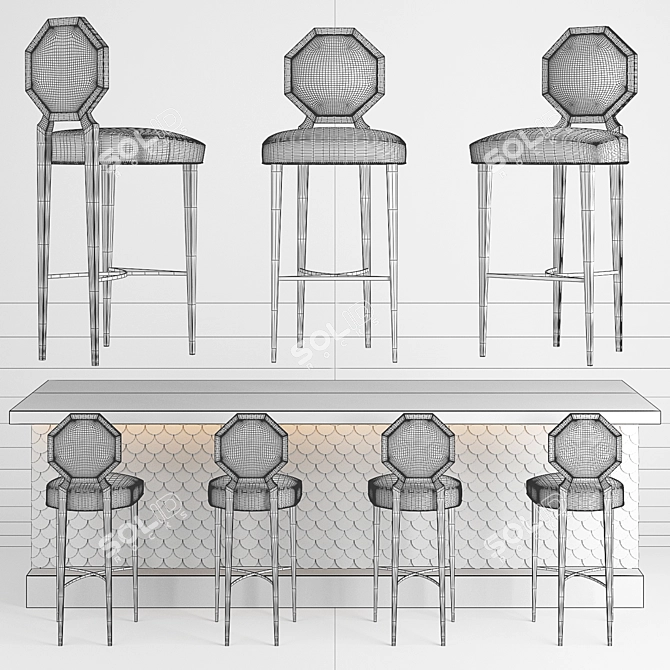 Elevate your bar with our stylish counter and chair 3D model image 2