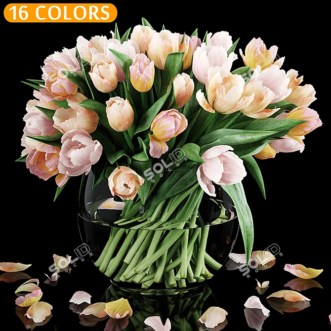 Vibrant Tulips: 16 Colorful Button Assortment 3D model image 1