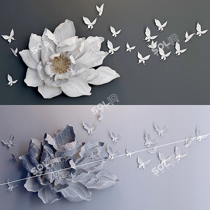Flower and Butterfly Wall Decor 3D model image 3