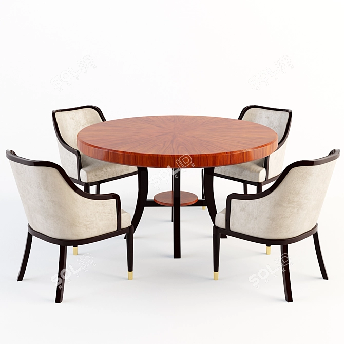 Vintage Art Deco Table & Chair Set 3D model image 2