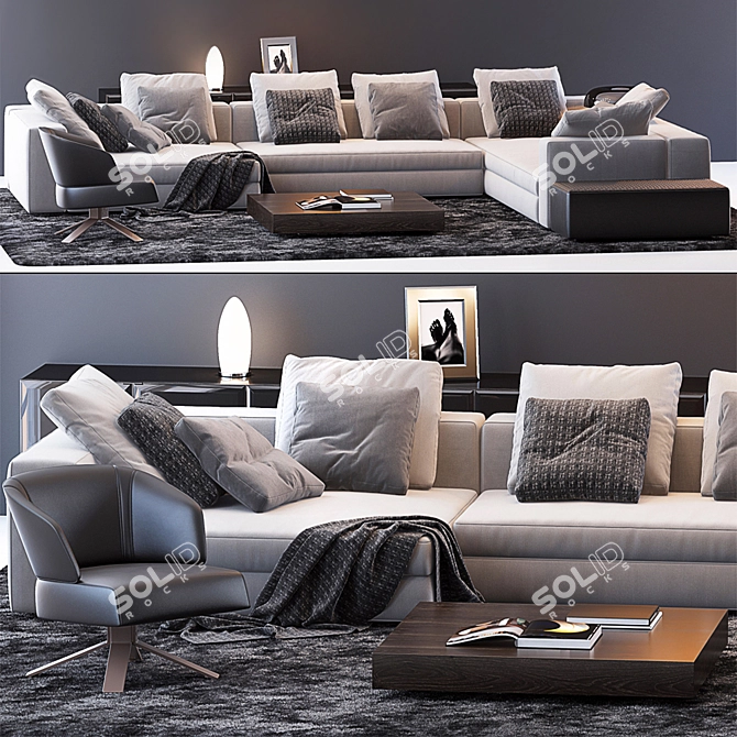 Modern Minotti Set 15: Sofa, Ottoman, Chair & More 3D model image 1