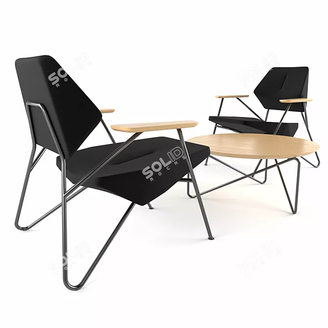 Modern Polygon Easy Chair & Table Ensemble 3D model image 2