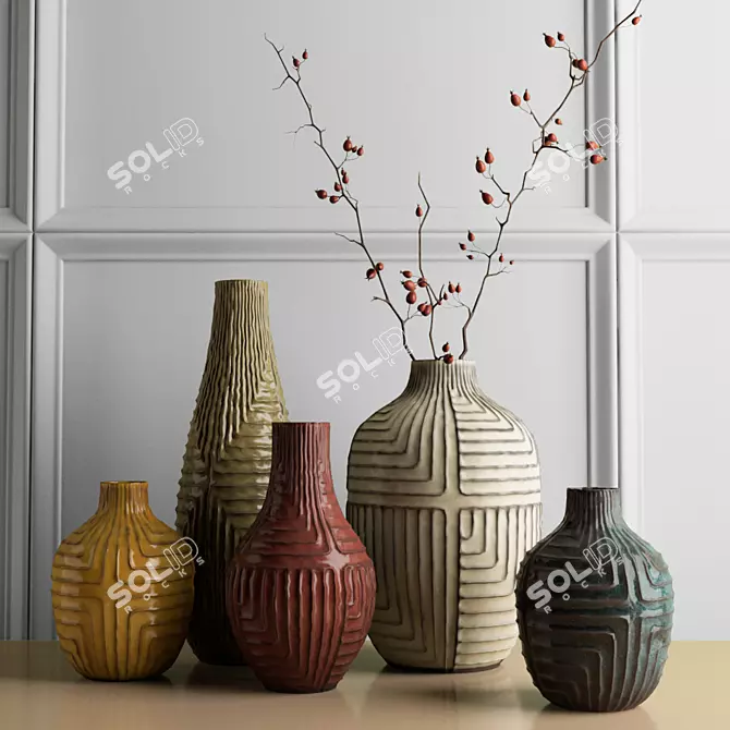 Title: Elegant Linework Vases by West Elm 3D model image 1