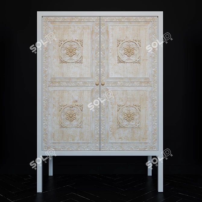 Modern White Metal & Wood Sideboard: Maisons du Monde Mambok 3D model image 1