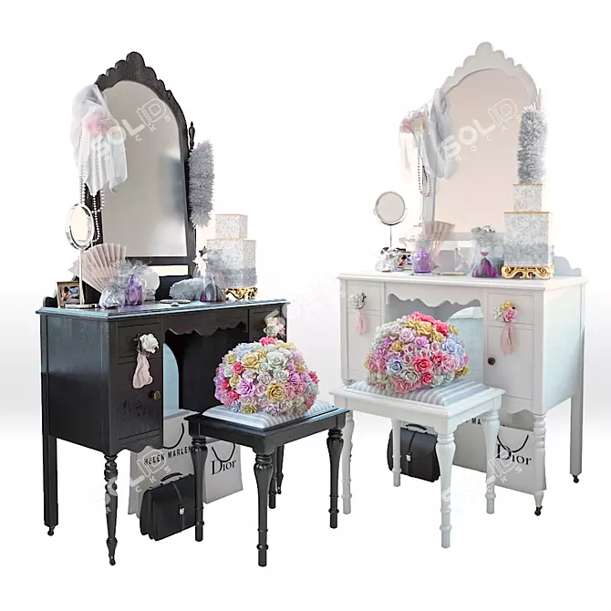 Elegant Vanity Set with Stool 3D model image 1