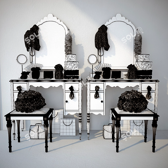 Elegant Vanity Set with Stool 3D model image 3