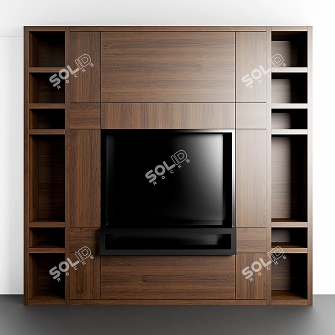 Modern Wood TV Zone with Shelving 3D model image 1