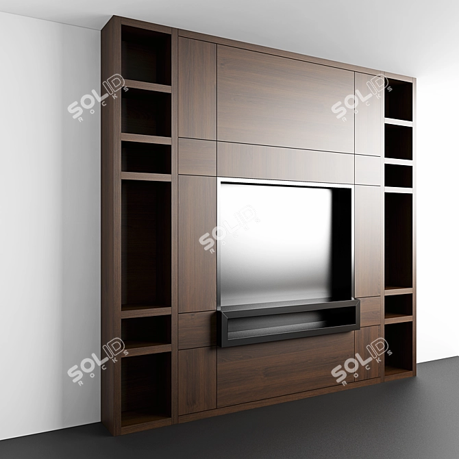 Modern Wood TV Zone with Shelving 3D model image 2