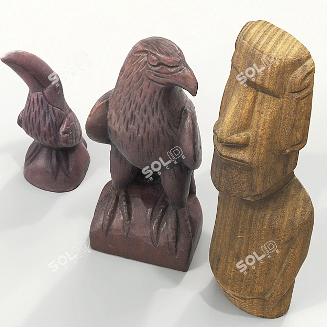 Wooden Statuette Collection: Moai, Eagle, Tucan 3D model image 2