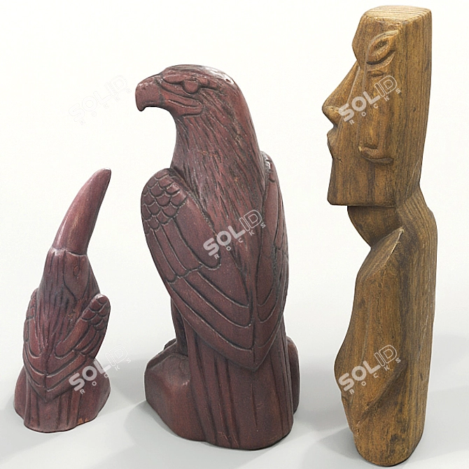 Wooden Statuette Collection: Moai, Eagle, Tucan 3D model image 3