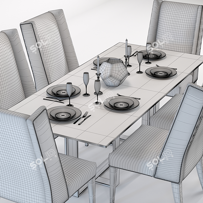 Elegant Berlin & Bertrix Table Set 3D model image 3