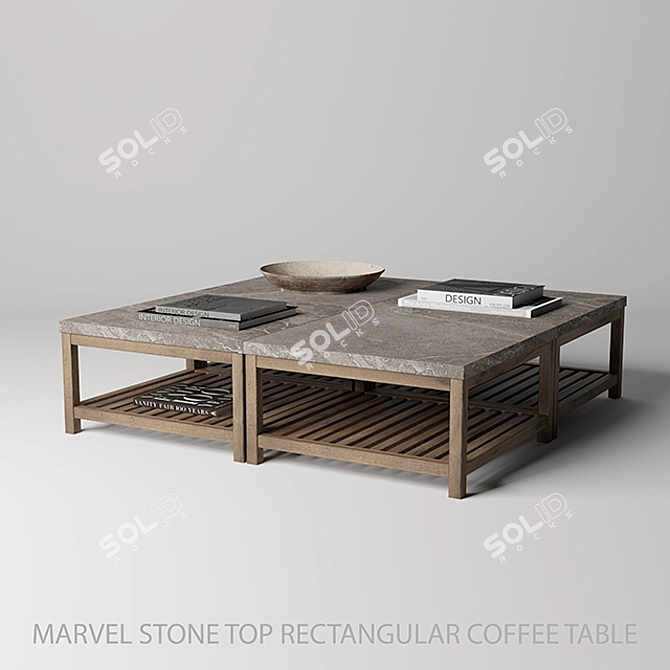 Marvel Stone Top Coffee Table: Unique & Stylish Rectangular Design 3D model image 1