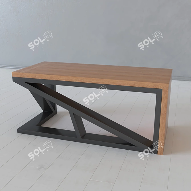 Modern Wooden Coffee Table with Metal Legs 3D model image 1