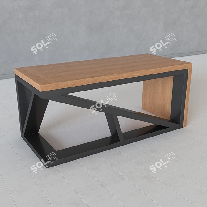 Modern Wooden Coffee Table with Metal Legs 3D model image 2