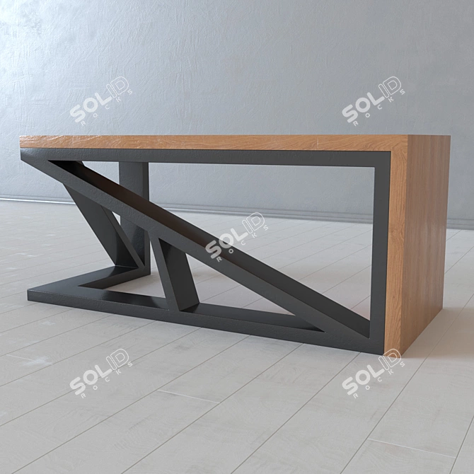 Modern Wooden Coffee Table with Metal Legs 3D model image 3