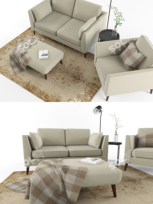 Stylish Cameron Sofa Set with Decor 3D model image 2