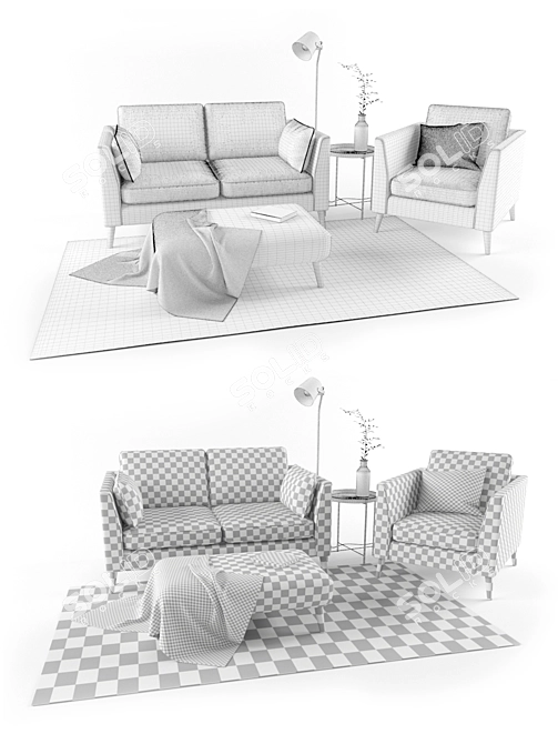 Stylish Cameron Sofa Set with Decor 3D model image 3