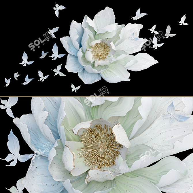 Luxurious Flower and Butterfly Wall Decor 3D model image 1