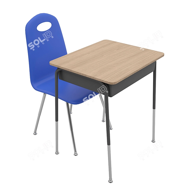 Modern Study Desk & Chair Set 3D model image 1