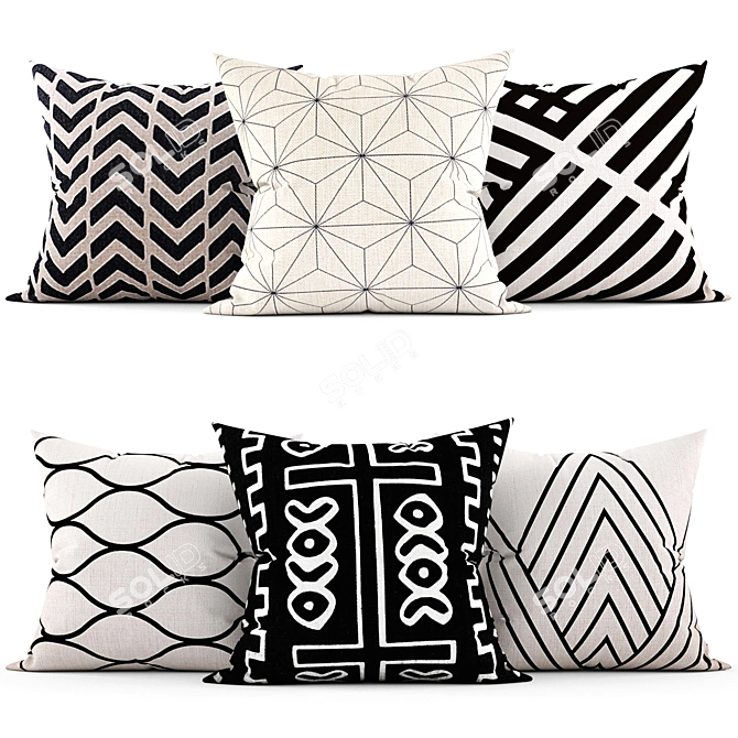 Elegant Embroidered Throw Pillows 3D model image 1