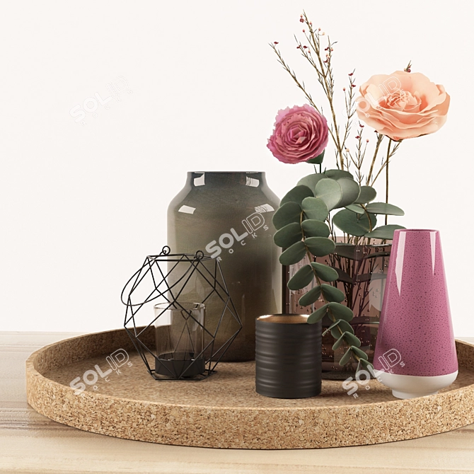 Elegant Floral Vases Ensemble 3D model image 1