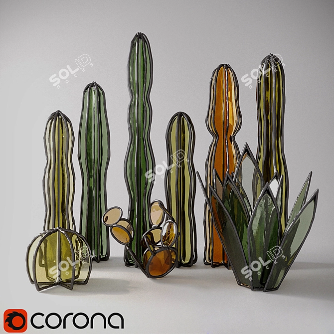 Elegant Glass Desert Plants 3D model image 1