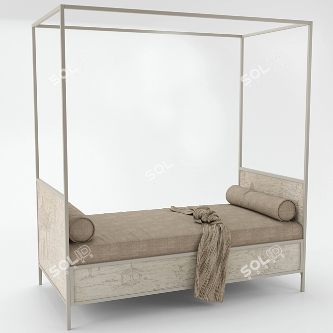 Elegant Metal Canopy Daybed 3D model image 1