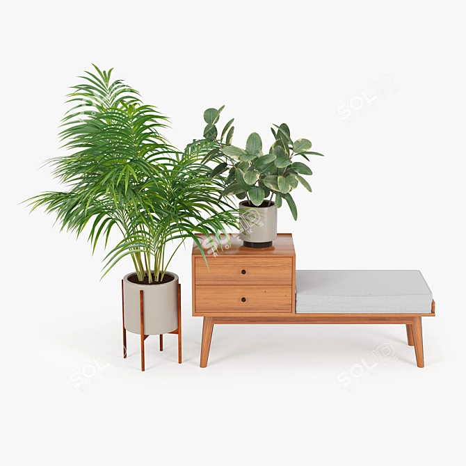 Acorn Storage Bench: Mid Century Style 3D model image 1