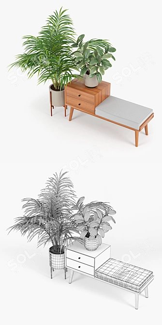 Acorn Storage Bench: Mid Century Style 3D model image 2