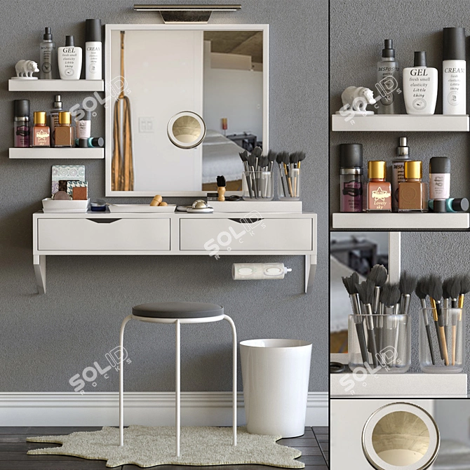 Elegant Vanity Set with Mirror 3D model image 1