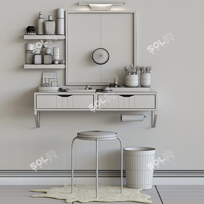 Elegant Vanity Set with Mirror 3D model image 2