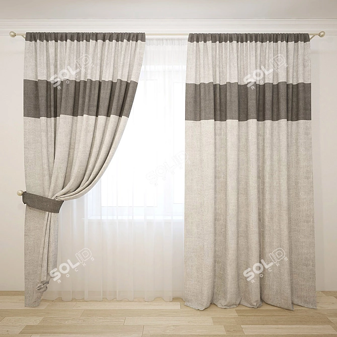 Trendy Shadow Drapes with Tieback 3D model image 1