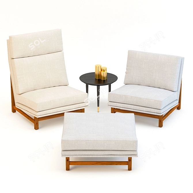 Stellar Works SW Sofa Set: Lunar Side Table, SW Sofa, Long Back, Puff Unit 3D model image 1