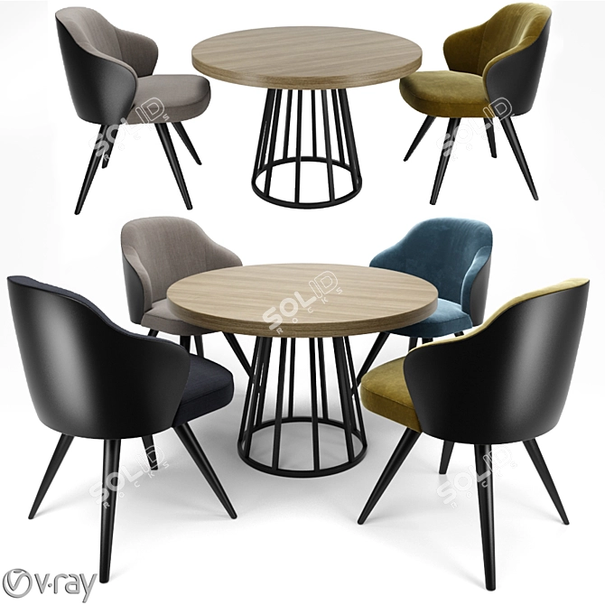 Modern Steel Swivel Dining Set 3D model image 1