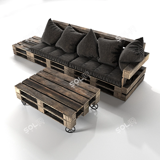 Modern Loft Sofa & Table 3D model image 1