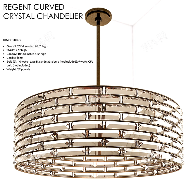 Elegant Crystal Curved Chandelier 3D model image 1