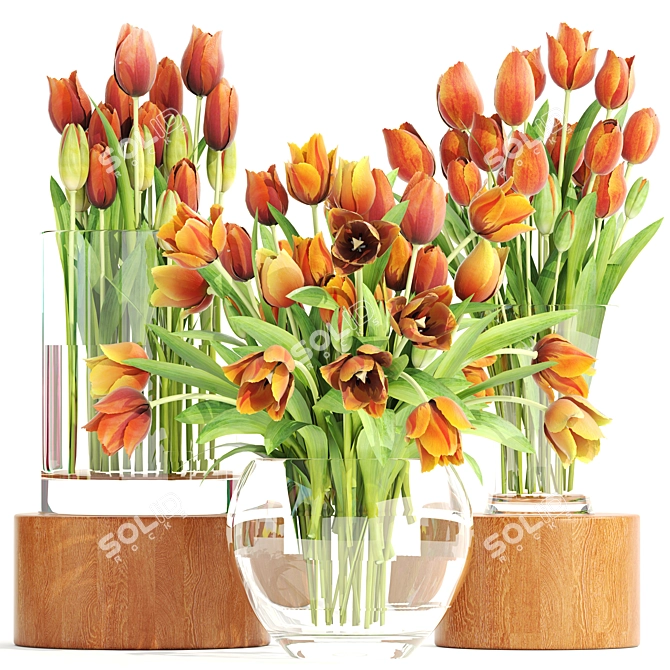 Tulip Trio: Vibrant Spring Bouquets 3D model image 1