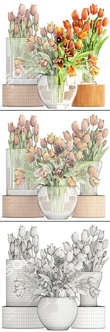 Tulip Trio: Vibrant Spring Bouquets 3D model image 3