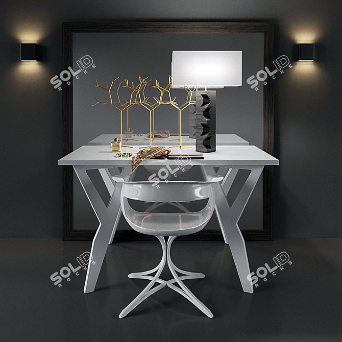 Elegant Mirror Table & Chair 3D model image 1