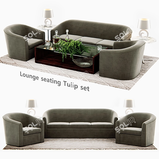 Elegant Tulip Set: Stylish Seating for Small Spaces 3D model image 1