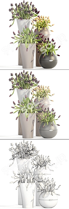 Tulip Collection in Lechuza Pots 3D model image 3