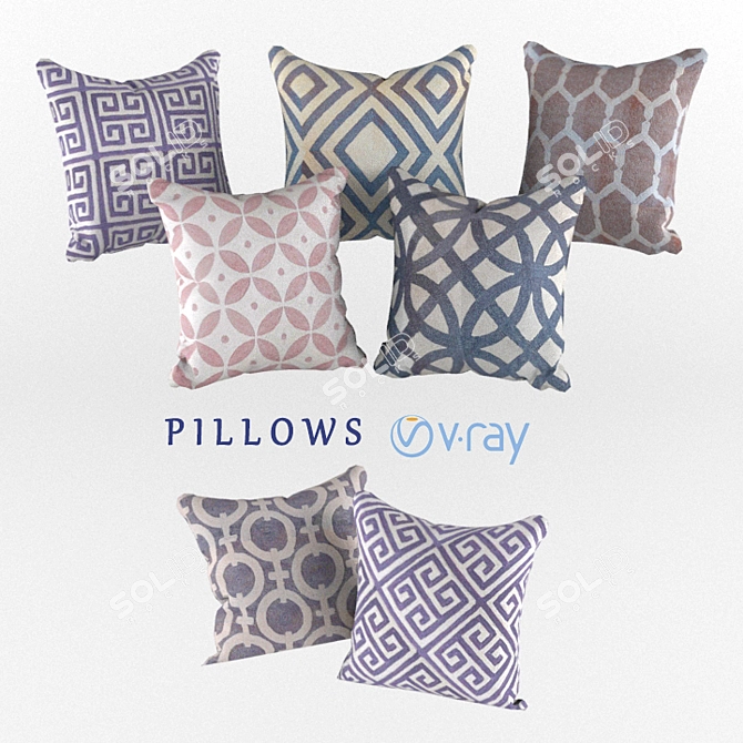 Decorative Interior Pillows - Set of 7 3D model image 1