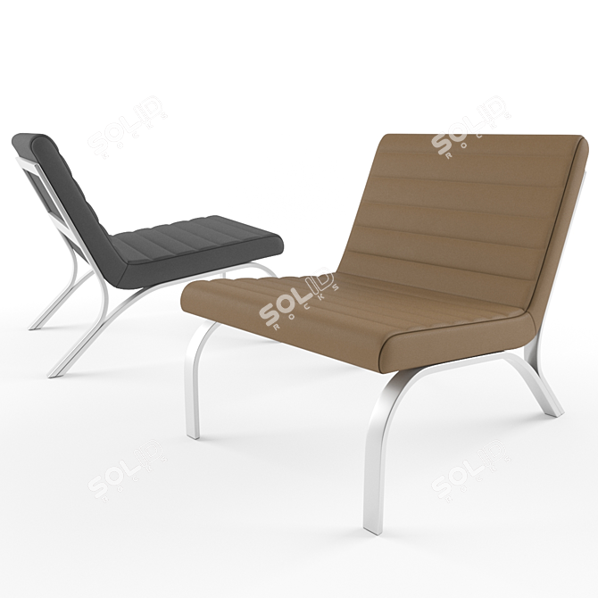 Westelm Leather Chair - Black & Camel 3D model image 1