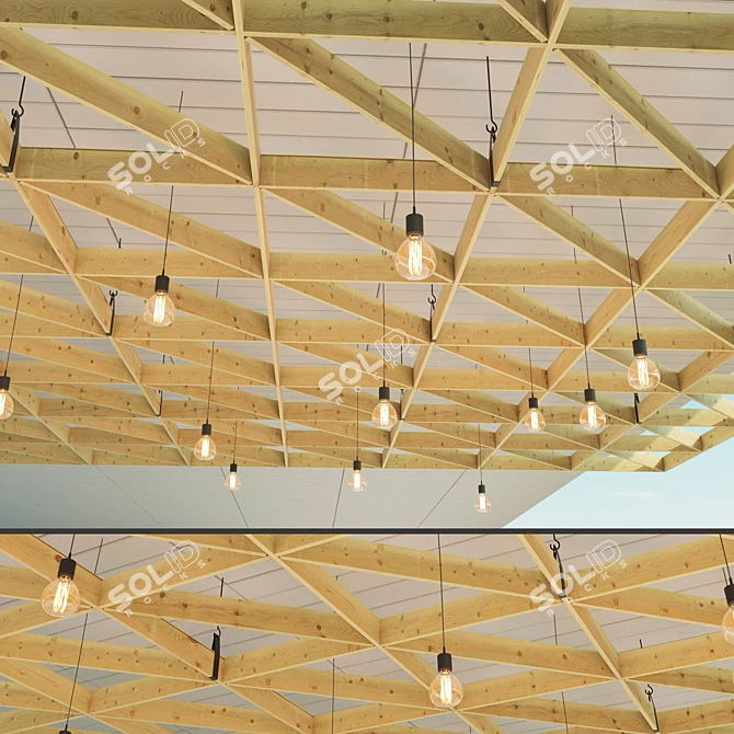 Title: Wooden Suspended Ceiling: Rustic Elegance 3D model image 1