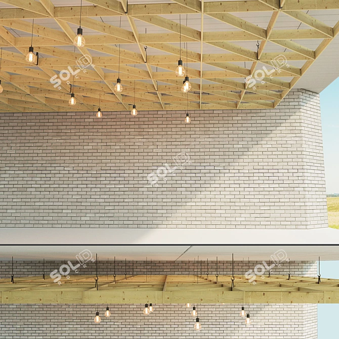 Title: Wooden Suspended Ceiling: Rustic Elegance 3D model image 2